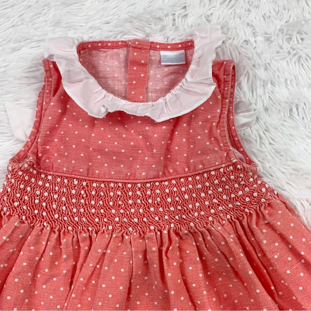 EdgeHill collection sleeveless linen blend smocked dress ruffle‎ collar